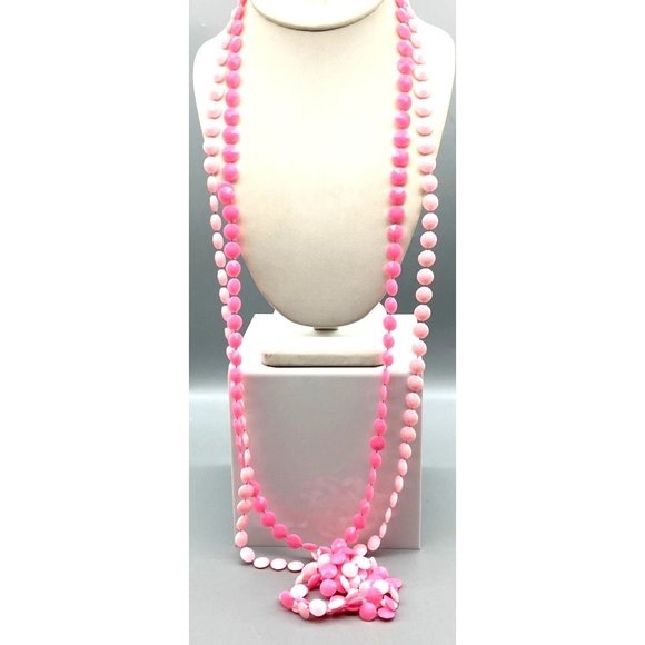 Vintage Shades of Pink Strand Necklace, Lot of 2 Early Plastic Beads, Super Long - Picture 1 of 5